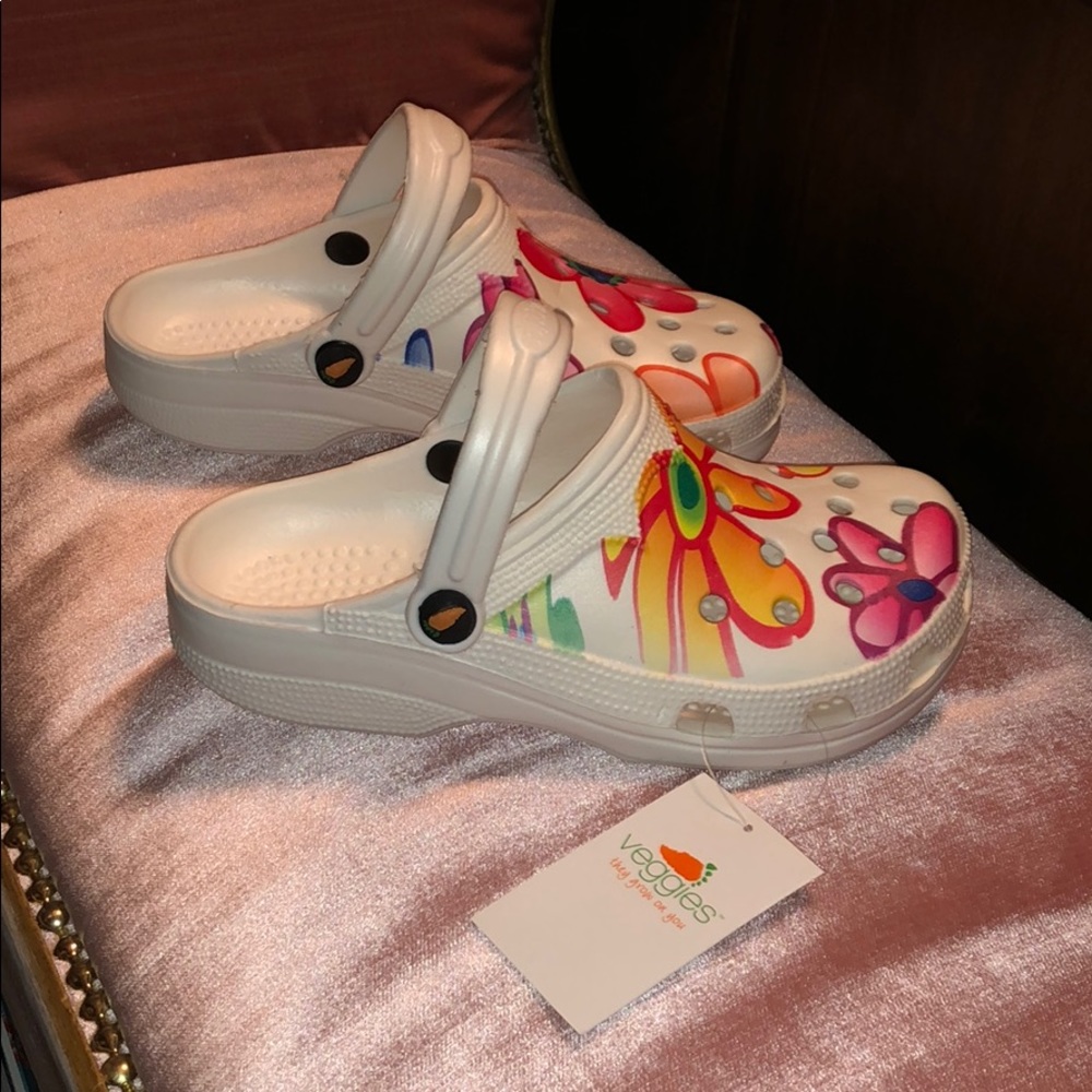 Veggies Gator Big Flower Women White Size 6 - Picture 3 of 8